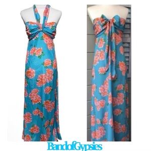Band of Gypsies tropical floral print maxi dress w/ adj. sash tie small